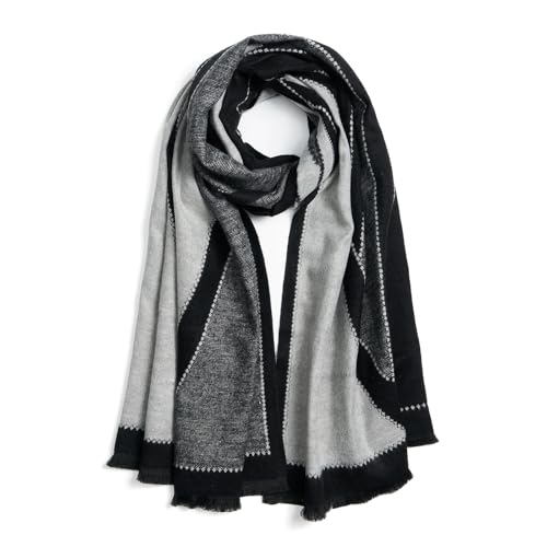 QIUTIMIY Pashmina Shawl Wraps for Womens Winter Scarf Reversible Pattern Designer Ladies Shawls and Wraps for Evening Dresses - color: Flower11-black White