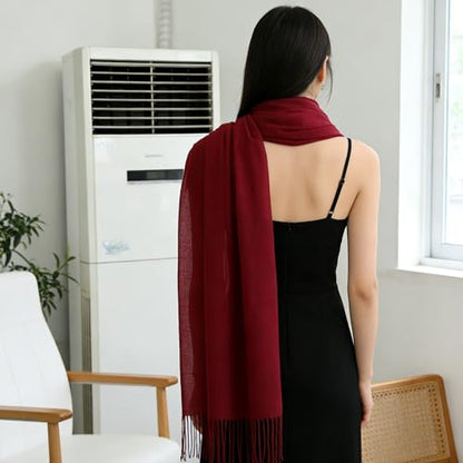 Thin Fashion Scarves for Women Spring Summer Sunprotection Lightweight Large Scarf Shawls Fall Neck Warm Wraps - color: Wine Red-thin