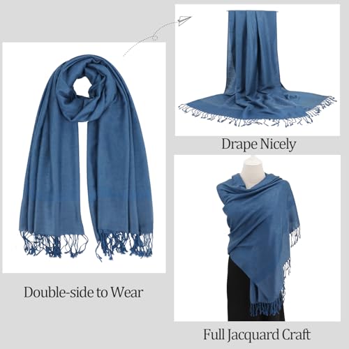 Silky Paisley Pashmina Shawl Scarf-Women's Soft Double-side Jacquard Pashminas Wrap for Evening Dress Travel Shawl - color: A-blue