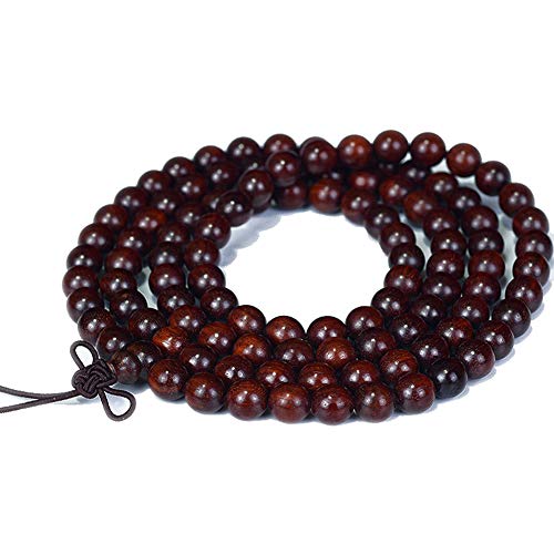 JAJAFOOK 108 Beads Genuine Rosewood Beads Bracelet Mala Rosary Wood Handmade Mala Japa Meditation Prayer Bracelet Necklace for Men Women, 06mm/08mm/10mm/12mm
