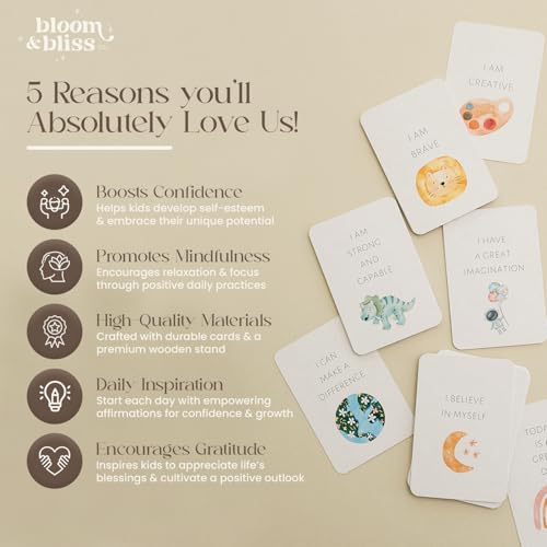 Positive Affirmation Cards for Kids and Grandkids - 50 Inspirational Cards with Display Stand - Daily Affirmations for Kindness, Mindfulness and Motivational - Oracle Cards