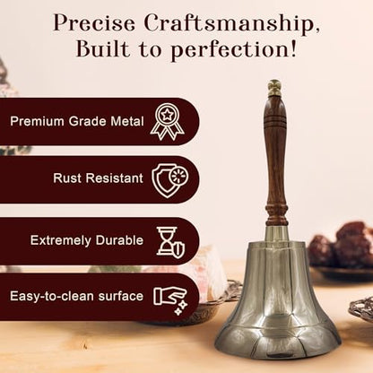 Large & Heavy Solid Brass Loud Hand Call Bell for Weddings, Christmas, School 11"(H) 5"(D) Polished Brass by THDC - color: Polish