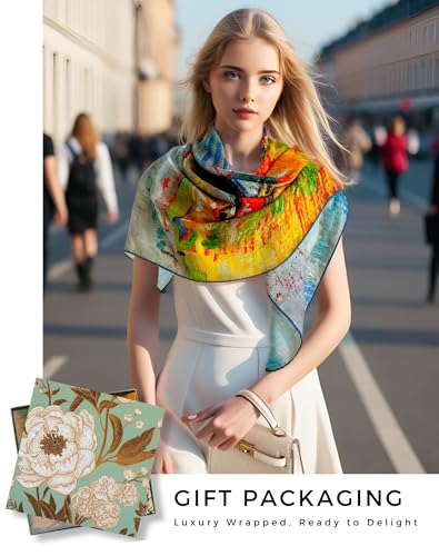 PoeticEHome Cashmere Scarf Wrap 36"x36" - Featherlight & Wrinkle-Free Artistic Square Shawl for Travel & Office, Gift Ready - color: Gleize Bridge - 36"