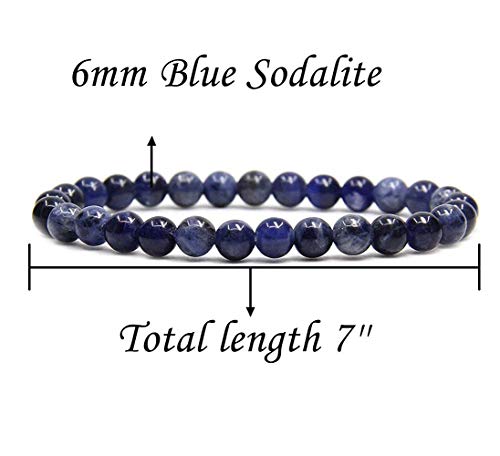 Angelstones Handmade Natural Healing Gemstone 6mm Round Beads Stretch Crystal Bracelet 7 Inch Unisex - color: Blue Sodalite