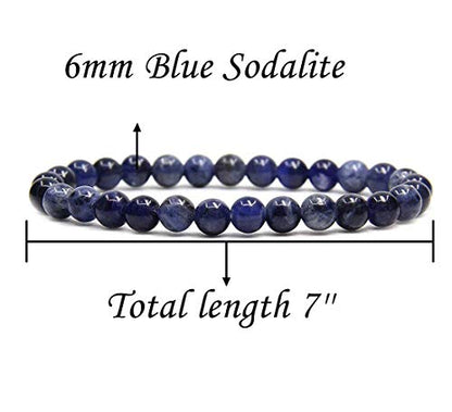 Angelstones Handmade Natural Healing Gemstone 6mm Round Beads Stretch Crystal Bracelet 7 Inch Unisex - color: Blue Sodalite
