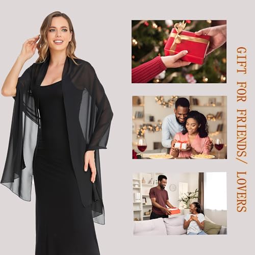 Shawls and Wraps for Evening Dresses Sheer Chiffon Women Elegant Soft Silky Wraps Wedding Bridal Scarf - color: Black, size: 79*26‘’