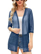 iClosam Women Casual 3/4 Sleeve Sheer Open Front Cardigan Sweater Kimono - color: Gray Blue, size: Medium