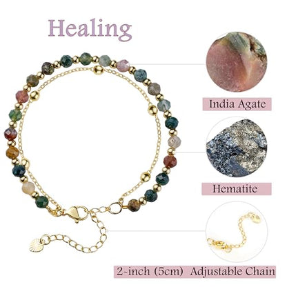 Farfume Crystal Bracelet Beaded Bracelets 4mm Natural Stone Beads Gemstone Handmade Jewelry Gift for Women - color: India Agate-Proteceion