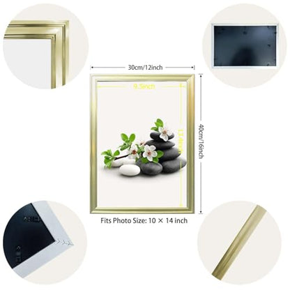 Framed Zen Stones and White Blossoms Poster Canvas Print Art Modern Minimalist Aesthetic Wall Art Painting Pictures Wall Decor Elegant Home Decoration for Living Room Bedroom Office (Golden frame,12''LX16''W)
