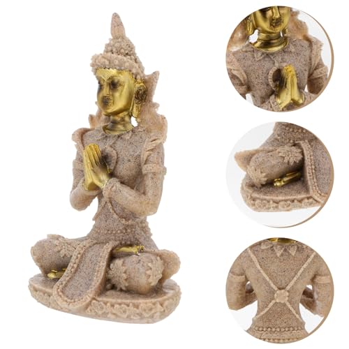 VICASKY Hand Carved Sandstone Buddha Figurine Resin Statue Small Meditation Sculpture Home Décor Accent for Zen Garden and Spiritual Decoration