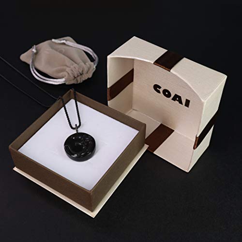 COAI OM Buddha Prayer Necklace Black Obsidian Necklace for Men Women