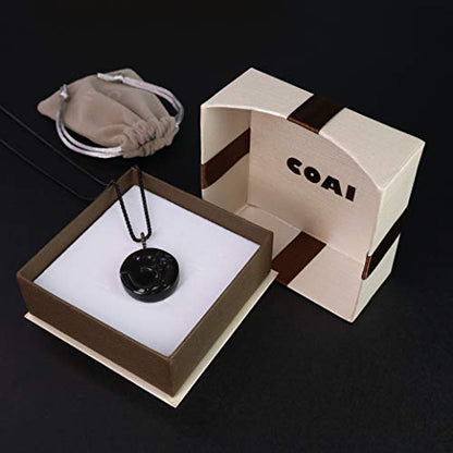 COAI OM Buddha Prayer Necklace Black Obsidian Necklace for Men Women