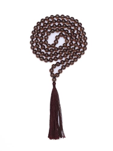108 Beads Smoky Quartz Mala Necklace for Meditation, Yoga, Prayer, Reiki & Spiritual Healing – Handcrafted 8mm Natural Gemstone Japa Mala for Mindfulness and Spiritual Protection
