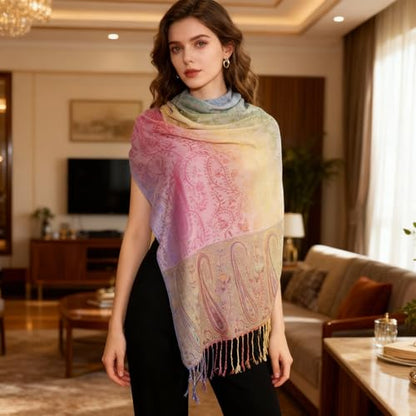 Rave Pashmina Scarf, Fashion Colorful Shawls and Wraps Soft Festival Scarves - color: D-pink (Paisley Pattern)