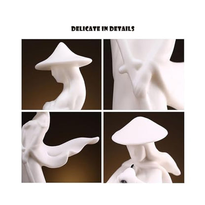 Statue Decoration White Jade Ceramics Zen Meditation Buddhism Minimalist Statue Figurine Home Decor(Flute)