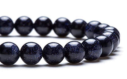 Men Women 8mm Natural Stone Lava Rock Diffuser Bracelet Elastic Yoga Agate Beads Bracelet Bangle - color: Blue Sand