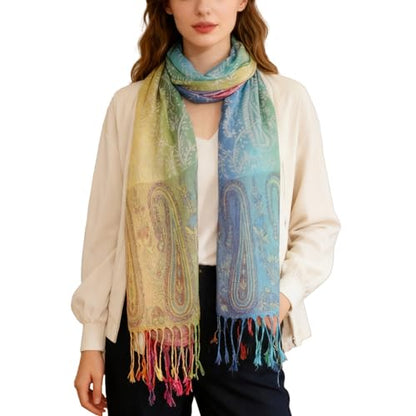Rave Pashmina Scarf, Fashion Colorful Shawls and Wraps Soft Festival Scarves - color: D-white (Paisley Pattern)