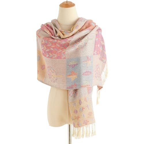 Paisley Pashmina Rave Shawl Scarf-Women's Reversible Ethnic Jacquard Pashmina Wraps for Travel - color: E#. Colorful Boho