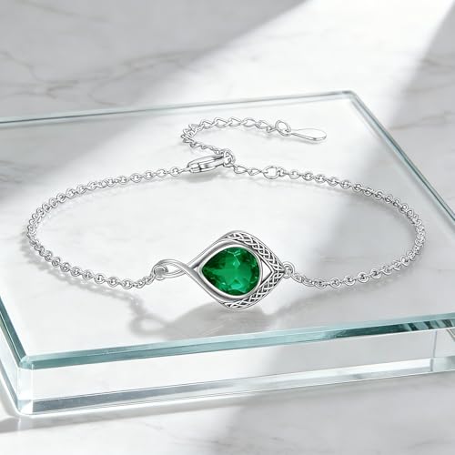 PELOVNY Celtic Knot Bracelet for Women 925 Sterling Silver Infinity Gemstone/Birthstone Bracelets Birthday Christmas Jewelry Gifts for Mom Daughter Wife - color: 01-Celtic-May Birthstone