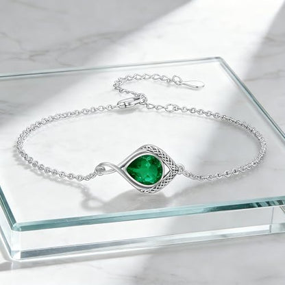 PELOVNY Celtic Knot Bracelet for Women 925 Sterling Silver Infinity Gemstone/Birthstone Bracelets Birthday Christmas Jewelry Gifts for Mom Daughter Wife - color: 01-Celtic-May Birthstone