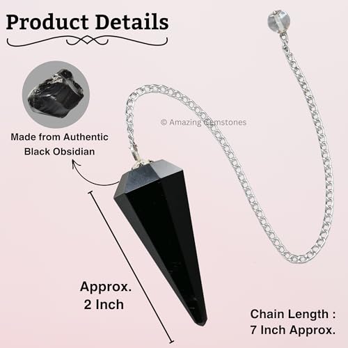 Amazing Gemstone Black Obsidian Crystal Pendulum for Divination - Certified Dowsing Crystals & Healing Stones for Chakra Balancing and Meditation - Enhance Reiki Spiritual Growth - color: Black Obsidian