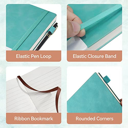 Hardcover Journals 200 Pages, Leather Lined Journal Notebooks, A5 College Ruled Thick Classic with Pen Loop Notebook Journals for Writing, for Men Women Office School, 5.75'' X 8.38'', Green - color: Green