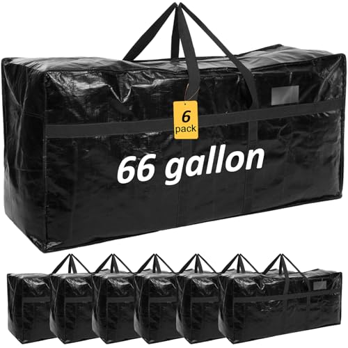 6 Pcs 66 Gallon Extra Large Moving Bags Heavy Duty Storage Bag with Strong Zipper Handle Foldable XXL Jumbo Storage Tote Packing Moving Box for College Dorm Travel Cloth Duffle (Black) - color: Black, size: 66 Gallon