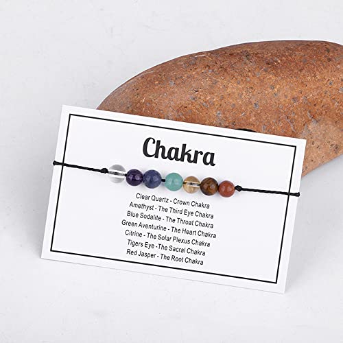 tenghong2021 Chakra Crystal Beaded Bracelet with Wish Card Adjustable Spiritual Anxiety Stone Beads Braide String Bracelet Yoga Meditation for Women Men Jewelry Birthday Gifts - style: Chakra