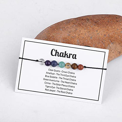 tenghong2021 Chakra Crystal Beaded Bracelet with Wish Card Adjustable Spiritual Anxiety Stone Beads Braide String Bracelet Yoga Meditation for Women Men Jewelry Birthday Gifts - style: Chakra