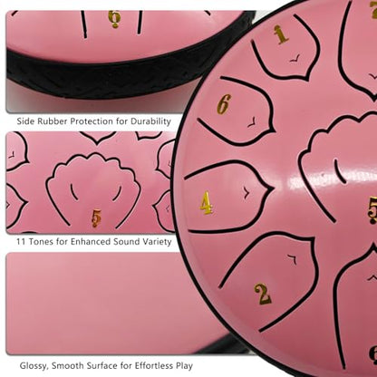 Rain Drum for Outside Garden, MIUYA 6 Inch 11 Notes Steel Tongue Drum for Adults, Beginner Percussion Instrument for Meditation Yoga, Pink Rose - color: Pink Rose