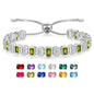 Birthstone Bracelets for Women, Sterling Silver Tennis Bracelets Emerald Cut Bezel Set with Adjustable Chain, Elegant Anniversary, Birthday or Valentine's Day Gift - color: 08-Aug-Peridot