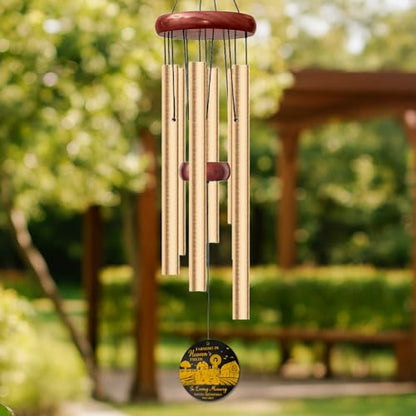 Personalized Farming Memorial Wind Chime – “Farming in Heaven’s Fields” Custom Name & Years – Tractor with Angel Wings Engraved Sympathy Gift for Farmers – Remembrance Windchime for Loss of Loved One