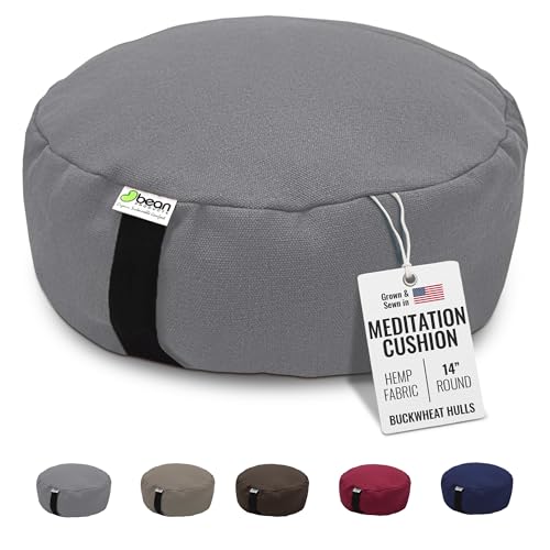 Bean Products Hemp Zafu Meditation Cushion for Sitting on Floor, Hemp Yoga Pillow, Zafu Meditation Pillow, Zen Seiza Kneeling Prayer Pad Support - Made in USA - Round Shadow Gray - color: Hemp Shadow Gray, size: Round - 14"