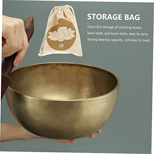 2 Pcs Buddha Sound Bowl Storage Bags with Drawstring Cotton Linen Meditation Bowl Pouches for Tibetan Singing Bowls Compact Protective Travel Carrying Pouches