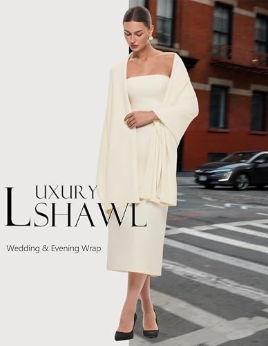 PULI Women's Pashmina Shawl Wraps for Evening Dress Large Scarf Blanket Long Wedding Bridal Winter Warm Shoulder Wrap - color: Warm Cream Ivory