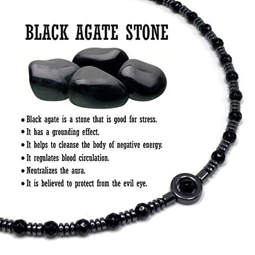 Healing Stress Anxiety Meditation Grounding Energy Gemstone Necklace Series - color: Healing Gemstone Necklace Series-Natural Black Agate -6mm 18 inch- Stone