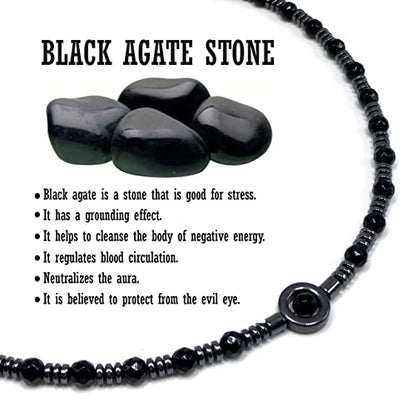 Healing Stress Anxiety Meditation Grounding Energy Gemstone Necklace Series - color: Healing Gemstone Necklace Series-Natural Black Agate -6mm 18 inch- Stone