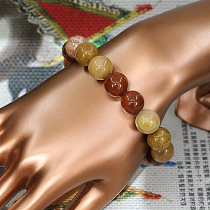 Keleny Semi Precious Stones Natural Gemstones 12mm Round Beads Crystal Stretch Bracelets 7 Inch Unisex - color: Mookaite Jasper
