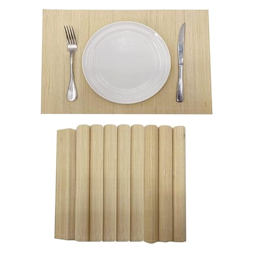Bamboo Placemats Set of 8 Waterproof - 12x18 Inch Reusable Table Mats for Dining, Eco-Friendly Heat Resistant Dishwasher Safe Kitchen Decor, Farmhouse Style Home Gift (Natural Color) - color: Natural Color, size: Set of 8
