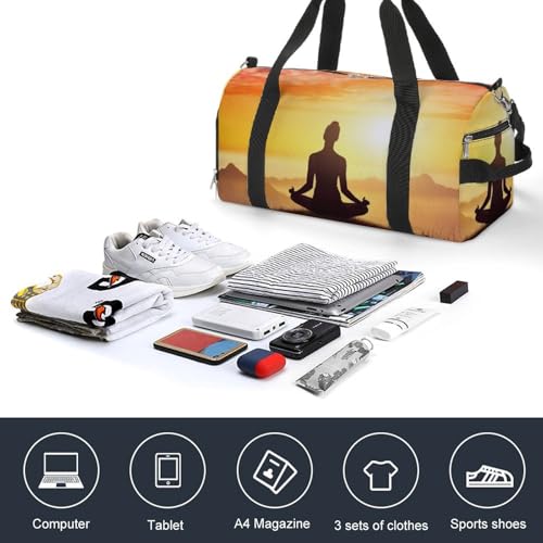 Yoga Meditation Barrel Gym Bags for Men And Women, Duffle Bag for Travel Sports Bag Camping Weekend Carry on Overnight Duffel Bag with Shoulder Strap