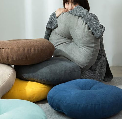WJXBoos Round Floor Pillows,Extra Thick Large Cushion Pillows Seating Flax Tufted Corduroy Indoor Outdoor Seat Cushion Floor Seat Pads for Bay Window Tatami (Light Blue,17"x17"x5")