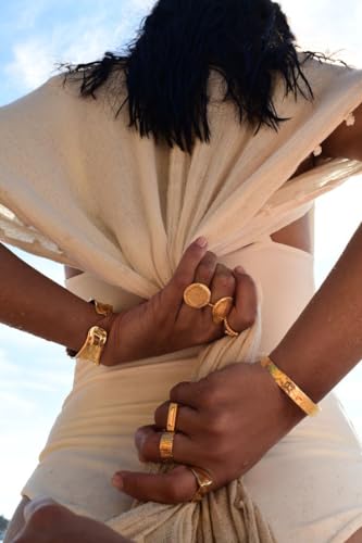 POTESSA 18K Gold Plated Cuff Bracelets Adjustable Dainty Bangle Handemade Jewelry for Women - style: Hammered