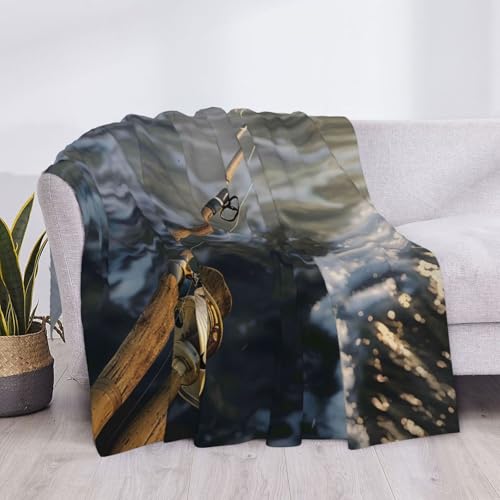 Flannel Throw Blanket 50x40 Inch, Fishing Rod Prints Anti-Pilling Warm Fuzzy Blankets for Bed Sofa Couch Travel - color: Fishing Rod, size: 50x40 Inch
