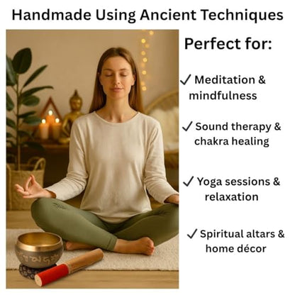 Tibetan Singing Bowl Set - Meditation Sound Bowl | Spiritual Gift for Women and Men Handmade Yoga Accessories (4" Engraved) - color: 4" Engraved