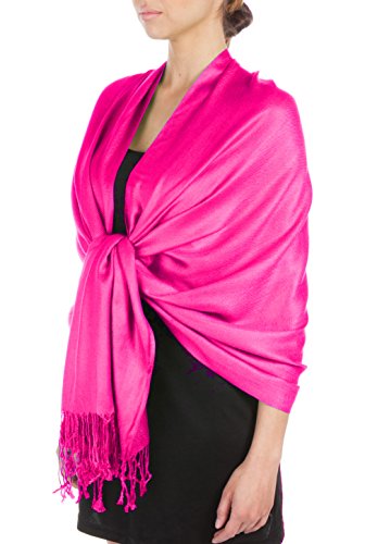 Sakkas Large Soft Silky Pashmina Shawl Wrap Scarf in Solid Colors - color: Fuchsia