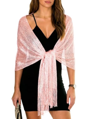 Sumolux Shawls Wraps for Evening Dresses Metallic Glitter Shawls Scarf for Women Sparkling Wedding with Free Buckle - color: Light Pink