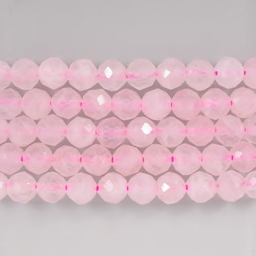 Angelstones Natural Gemstone Small Beaded Stretch Bracelet, 4mm Faceted Round Beads, Crystal Healing Bracelet for Women - color: Rose Quartz