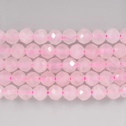 Angelstones Natural Gemstone Small Beaded Stretch Bracelet, 4mm Faceted Round Beads, Crystal Healing Bracelet for Women - color: Rose Quartz