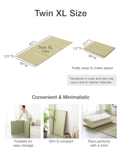FULI Japanese Tatami Mattress, Foldable Igusa Rush Grass Tatami Rug, Natural Japanese Floor Mattress Mat Made in Japan, Twin XL - size: Twin XL (83"L x 39"W x 0.5"Th), style: Foldable Mat
