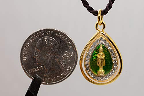 Artschatz Weekday Birthday Buddha Golden Colorful Thai Pendant, Amulet, Necklace, Charm, Sunday, Monday, Tuesday, Wednesday, Thursday, Friday, Saturday - style: Wednesday - Phra Um Bhat “Receiving"